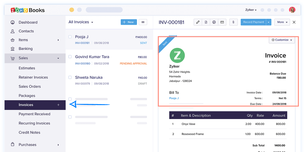 Invoice In Zoho Books