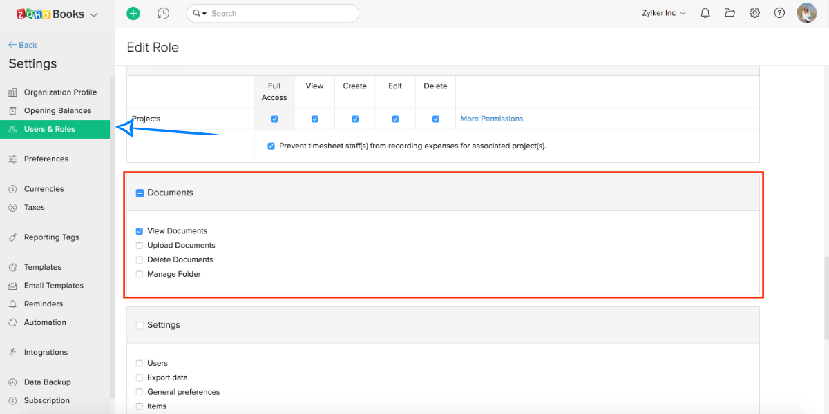 Zoho Books Document Management