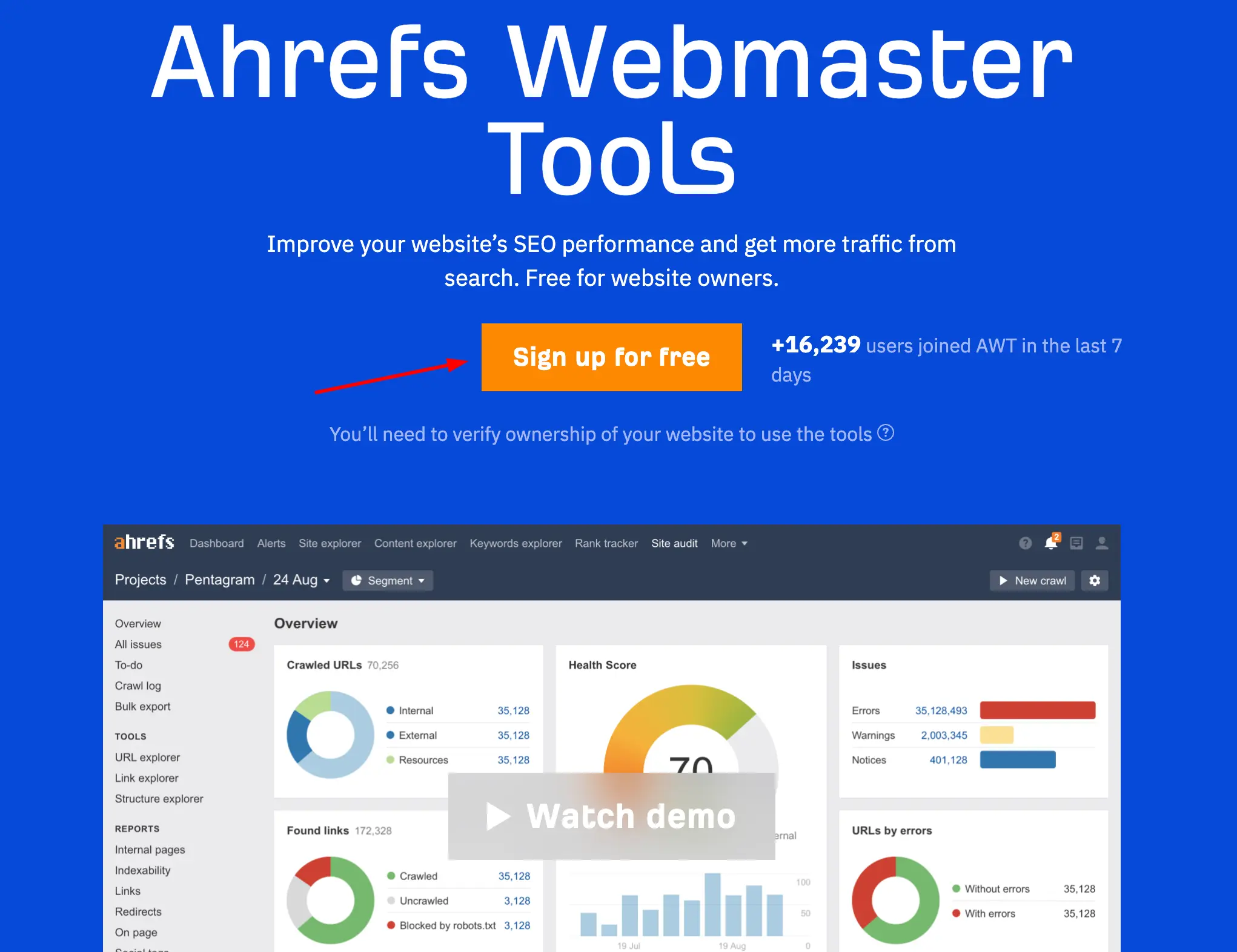 Ahrefs Webmaster Tools